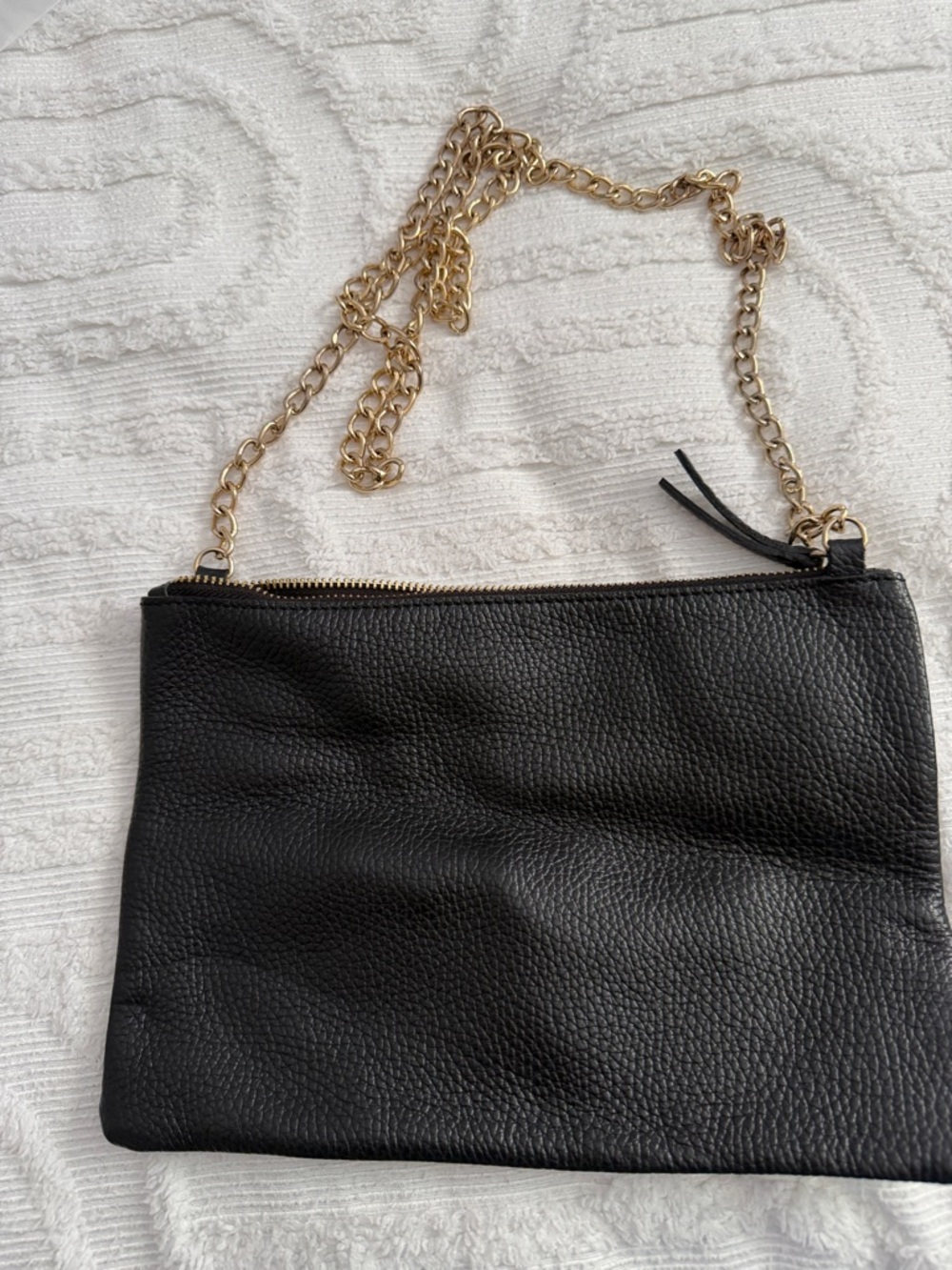 Classic Black Leather Chain Strap Crossbody Bag